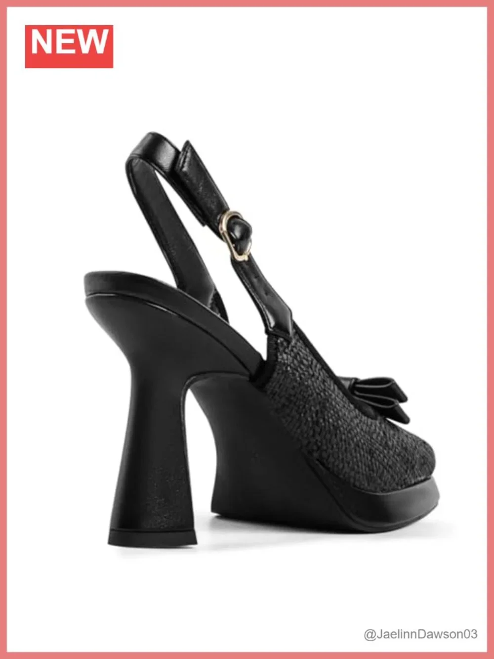 Square Toe Block Heel Slingback Pumps with Braid Upper and Buckle Ankle Strap